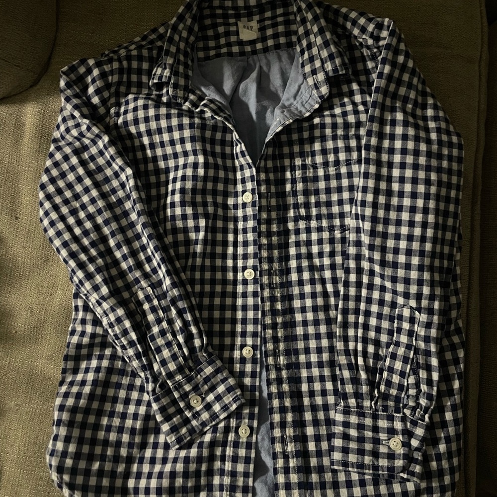 GAP Navy and White Checked Lightweight Shirt top